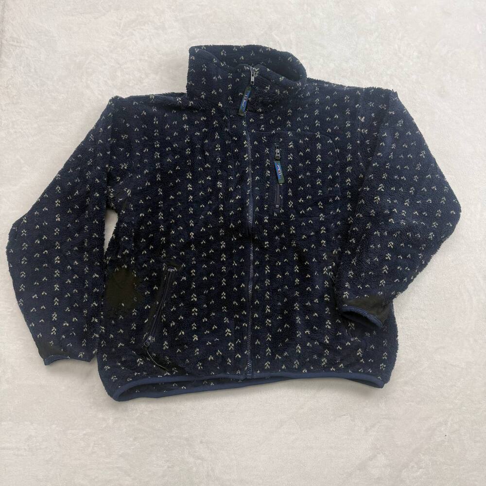 L.L. Bean Full Zip Fleece Jacket Men's Navy Blue Size XL Patterned Gorpcore